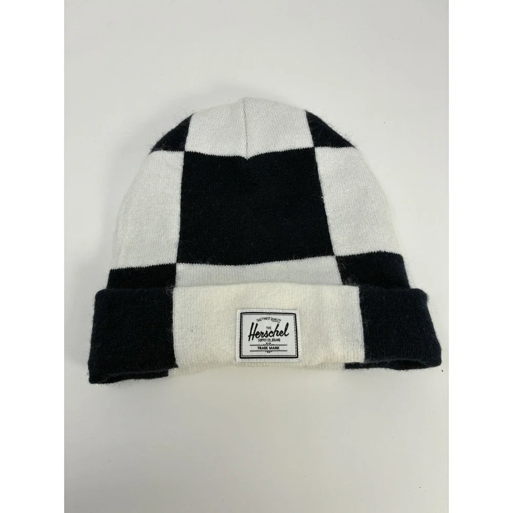 Herschel Supply Co Beanie Hat Checkerboard Black White Knit Cuff Elmer‎